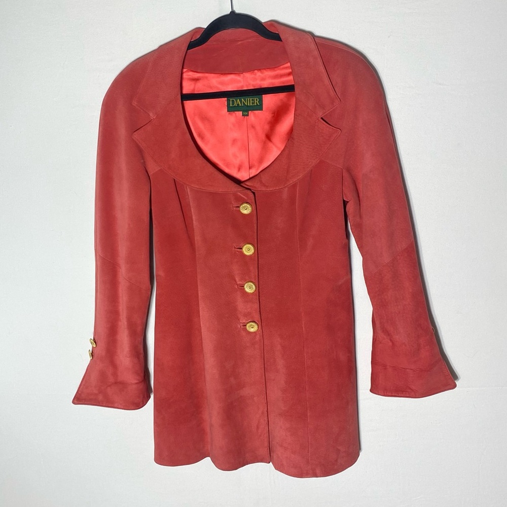 Vintage 90s Danier Coral Suede Leather Blazer Tailored Statement Jacket M